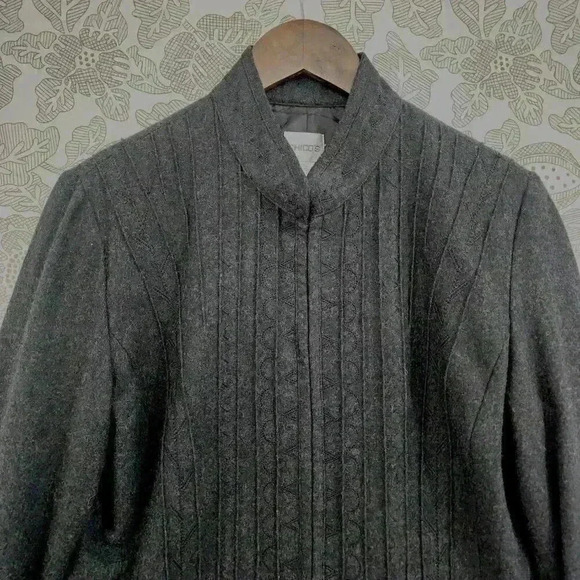 Chico's Wool Blend Mock neck Women's Blazer 1/8 Black/ Gray 3487C - Picture 4 of 8